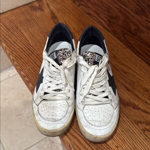 Golden Goose White and Black Sneakers with Glitter